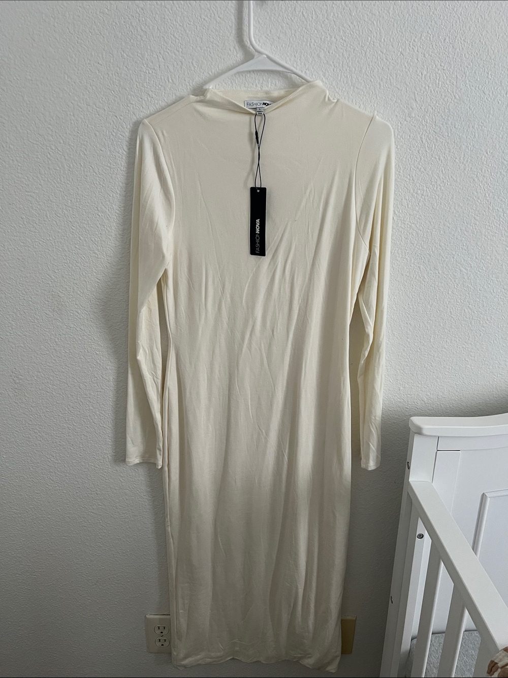 Fashion Nova Ivory Long Sleeve Midi Dress